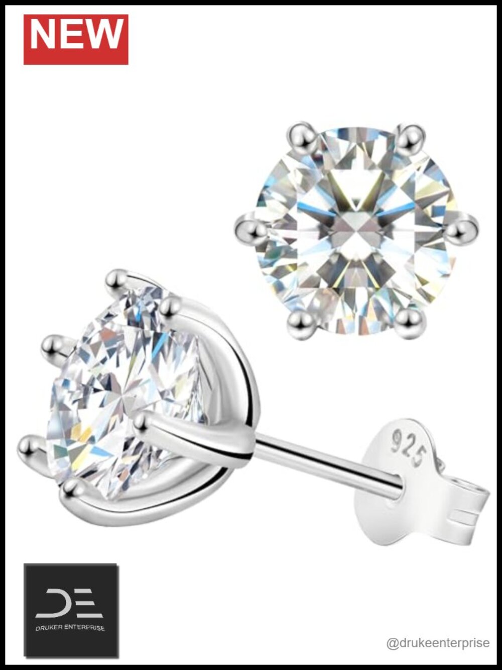 Moissanite Stud Earrings 925 Sterling Silver 18K Vermeil